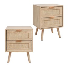 Bedside Table Pair Unit Rattan