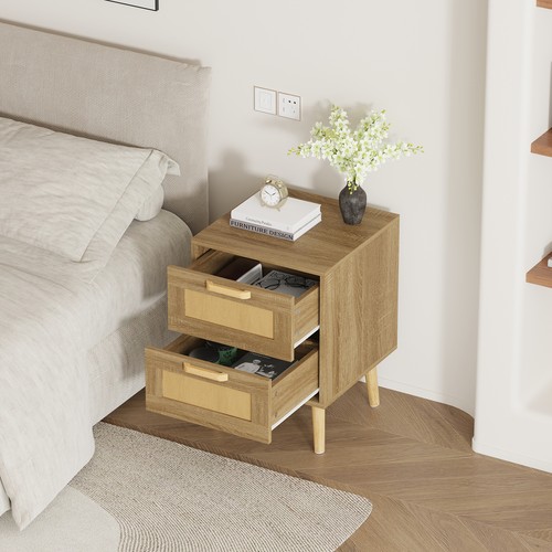 Rattan weave bedside table - rattan,