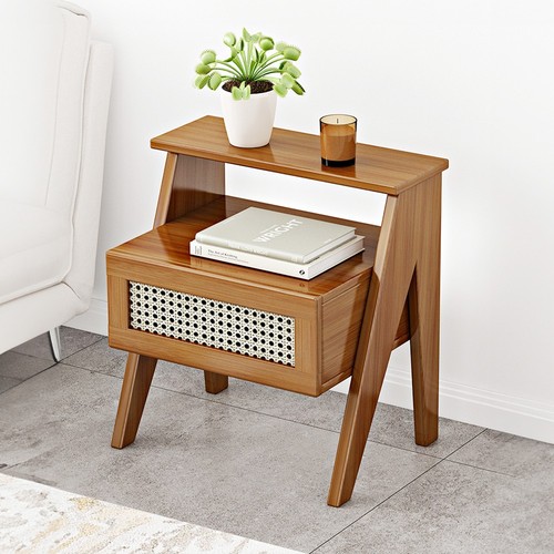 Wood rattan nightstand boho - nightstand,