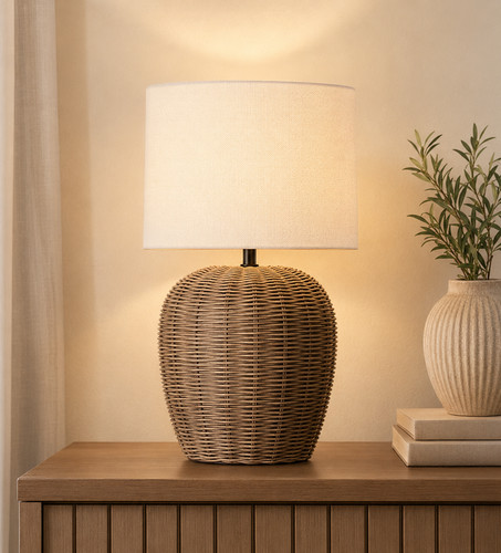 Natural rattan table - table, lamp