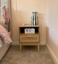 Rattan Bedside Table, Wooden