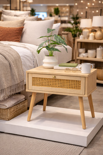 Natural rattan bedside table - natural,